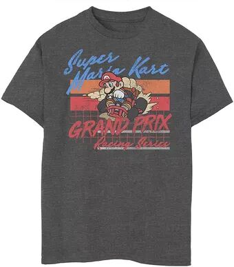 Licensed Character Boys 8-20 Nintendo Mario Kart Grand Prix Racing Retro Distressed Tee, Boy's, Size: Medium, Grey