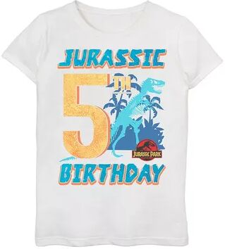 Licensed Character Girls 3-16 Jurassic Park 5th Birthday T-Rex Tee, Girl's, Size: XL, White