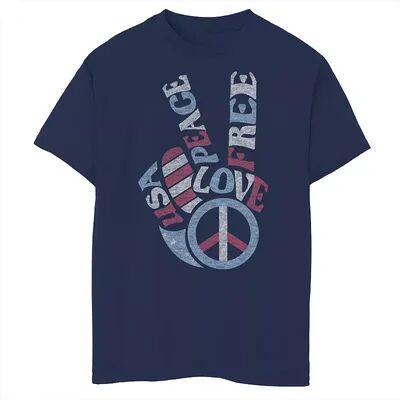 Licensed Character Boys 8-20 Americana USA Free Love Peace Sign Graphic Tee, Boy's, Size: XS, Blue