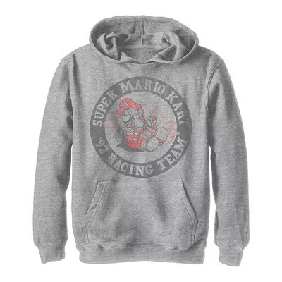 Licensed Character Boys 8-20 Nintendo Super Mario Kart '92 Racing Team Distressed Circle Logo Hoodie, Boy's, Size: Small, Grey