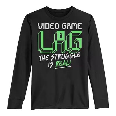 Licensed Character Boys 8-20 Video Game Lag The Struggle Is Real Long Sleeve Tee, Boy's, Size: Large, Black