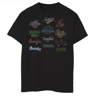 Disney Boys 8-20 Disney Princess Movie Logos Graphic Tee, Boy's, Size: Small, Black