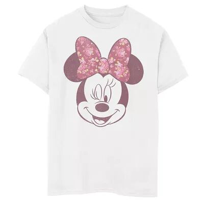 Disney s Mickey Mouse & Friends Boys 8-20 Minnie Floral Bow Portrait Graphic Tee, Boy's, Size: Small, White