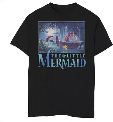 Disney Boys 8-20 Disney The Little Mermaid Ariel & Eric Grotto Portrait Graphic Tee, Boy's, Size: Large, Black