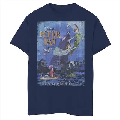 Disney Boys 8-20 Disney Peter Pan Vintage Movie Poster Graphic Tee, Boy's, Size: Large, Blue