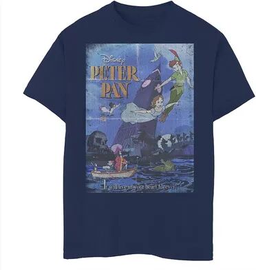 Disney Boys 8-20 Disney Peter Pan Vintage Movie Poster Graphic Tee, Boy's, Size: Small, Blue