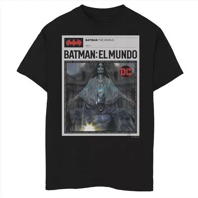 DC Comics Boys 8-20 Batman The World Mexico News Poster Graphic Tee, Boy's, Size: XL, Black