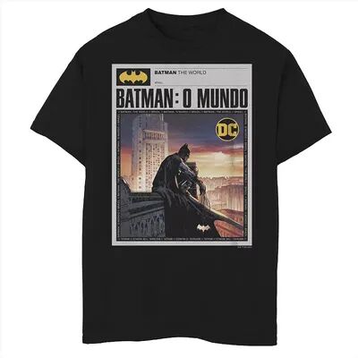 DC Comics Boys 8-20 Batman: The World Mexico News Poster Graphic Tee, Boy's, Size: XL, Black