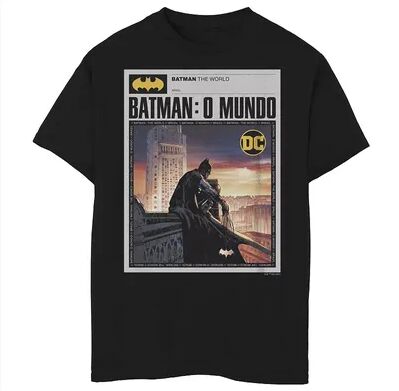 DC Comics Boys 8-20 Batman: The World Mexico News Poster Graphic Tee, Boy's, Size: Large, Black