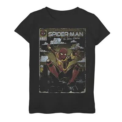 Licensed Character Girls 7-16 Marvel Spider-Man No Way Home Distressed Comic Book Cover Graphic Tee, Girl's, Size: Medium, Black