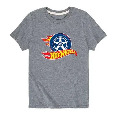 Licensed Character Boy's 8-20 Hot Wheels Flaming Tire Logo Tee, Size: Small, Med Grey