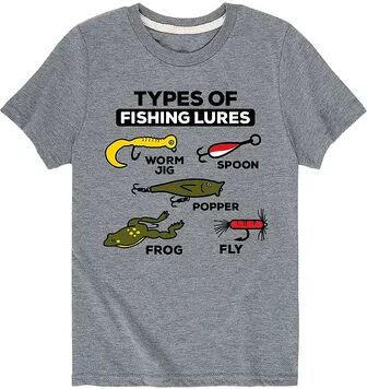 Licensed Character Boys 8-20 Types Of Lures Fishing Tee, Boy's, Size: Large, Med Grey