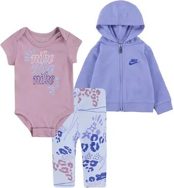 Nike Baby Girl Nike Doodle Dreamer Hoodie, Romper, & Leggings Set, Girl's, Size: 9 Months, Light Grey