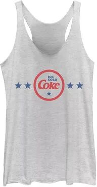 Licensed Character Juniors' Coca-Cola Ice Cold Coke And Stars Racerback Tri-blend Tank, Girl's, Size: XS, White