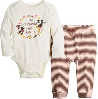 Disney Baby Boy Disney Mickey Mouse & Minnie Mouse Fall Holiday Bodysuit & Jogger Pants Set by Jumping Beans , Infant Boy's, Size: Newborn, Natural