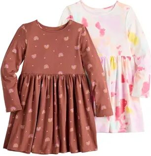 Jumping Beans Girls 4-12 Jumping Beans 2-Pack Long Sleeve A-Line Cotton Dresses, Girl's, Dark Pink