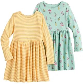 Jumping Beans Girls 4-12 Jumping Beans 2-Pack Long Sleeve A-Line Cotton Dresses, Girl's, Size: 6, Light Blue