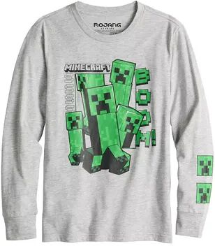 Licensed Character Boys 8-20 Minecraft Creepers Video Game Long Sleeve Graphic Tee, Boy's, Size: Large, Light Grey