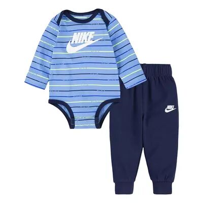 Nike Baby Boy Nike Logo Striped Bodysuit & Pants Set, Boy's, Size: 12 Months, Blue