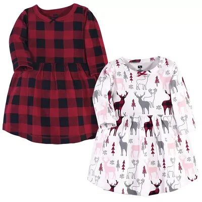 Hudson Baby Infant and Toddler Girl Long-Sleeve Cotton Dresses 2pk, Deer, Toddler Girl's, Size: 0-3 Months, Brt Red