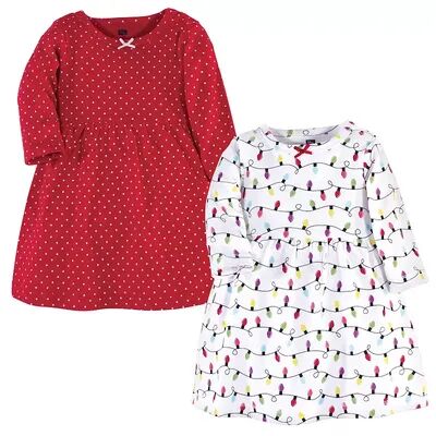 Hudson Baby Infant and Toddler Girl Long-Sleeve Cotton Dresses 2pk, Christmas Lights, Toddler Girl's, Size: 0-3 Months, Brt Red