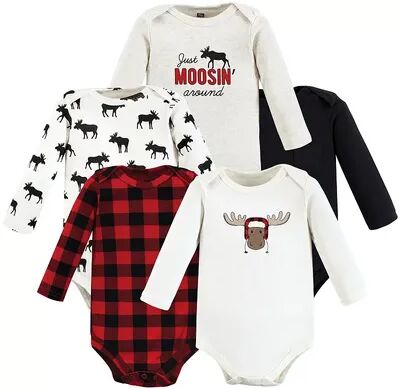 Hudson Baby Infant Boy Cotton Long-Sleeve Bodysuits, Winter Moose 5-Pack, Infant Boy's, Size: 9-12Months, Brt Red