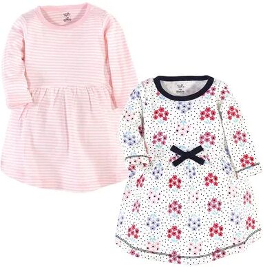 Touched by Nature Baby and Toddler Girl Organic Cotton Long-Sleeve Dresses 2pk, Floral Dot, Toddler Girl's, Size: 0-3 Months, Med Pink