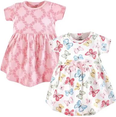 Touched by Nature Baby and Toddler Girl Organic Cotton Short-Sleeve Dresses 2pk, Butterflies, Toddler Girl's, Size: 2T, Med Pink