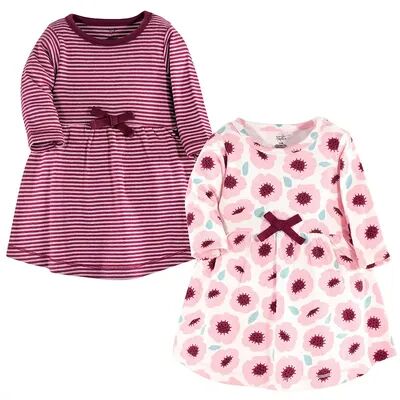 Touched by Nature Baby and Toddler Girl Organic Cotton Long-Sleeve Dresses 2pk, Blush Blossom, Toddler Girl's, Size: 4T, Med Pink