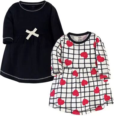 Touched by Nature Baby and Toddler Girl Organic Cotton Long-Sleeve Dresses 2pk, Black Red Heart, 12-18 Months, Toddler Girl's, Size: 6-9 Months, Grey