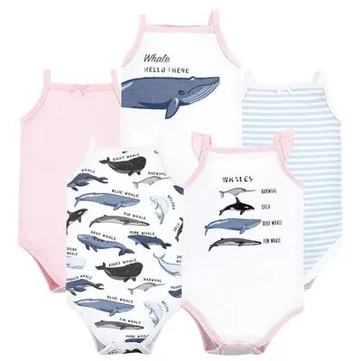 Hudson Baby Infant Girl Cotton Sleeveless Bodysuits, Girl Whale Types, 12-18 Months, Infant Girl's, Size: 6-9 Months, Med Pink