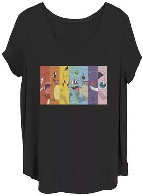 Licensed Character Juniors' Plus Size Pokémon Rainbow Group Shot Graphic Tee, Girl's, Size: 1XL, Black