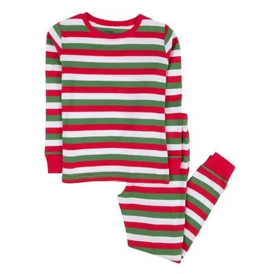Leveret Kids Two Piece Cotton Pajamas Striped Red & Green 12 Year, Girl's, Size: 4T, Brt Red