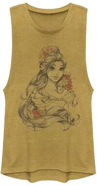 Disney Juniors' Disney's Beauty and the Beast Beauty Flower Muscle Tank Top, Girl's, Size: Medium, Drk Yellow