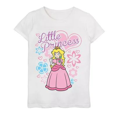 Licensed Character Girls 7-16 Nintendo Super Mario Peach Little Princess Floral Tee, Girl's, Size: XL, White