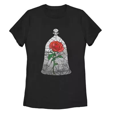 Licensed Character Disney Juniors' Beauty and the Beast Glass Rose Tee, Girl's, Size: XXL, Black