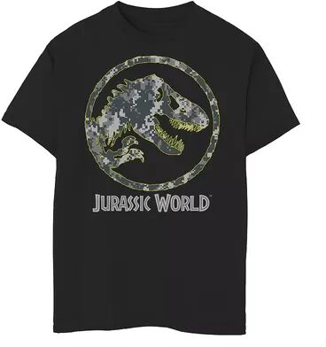 Licensed Character Boys 8-20 Jurassic World Camouflage Yellow Outline Fossil Coin Logo Graphic Tee, Boy's, Size: XS, Black