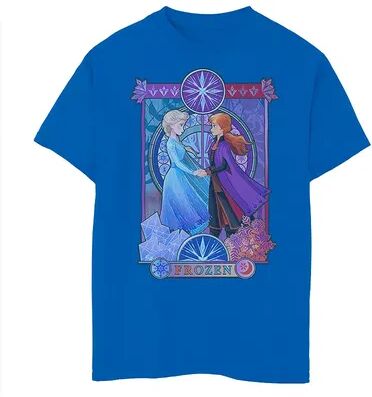 Disney s Frozen 2 Boys 8-20 Elsa Anna Split Geometric Poster Graphic Tee, Boy's, Size: Large, Med Blue