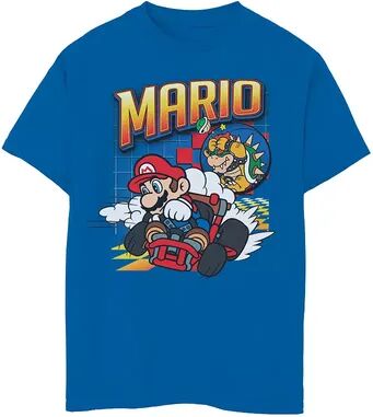 Licensed Character Boys 8-20 Nintendo Mario Kart Bowser Mario Racing Graphic Tee, Boy's, Size: XL, Med Blue