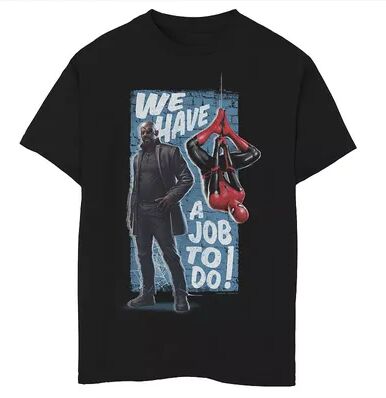 Licensed Character Boys 8-20 Marvel Spider-Man Far From Home We Have A Job To Do Poster Tee, Boy's, Size: XL, Black