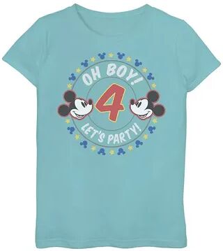 Licensed Character Disney's Mickey Mouse & Friends Girls 7-16 Oh Boy Let's Party 4th Birthday Tee, Girl's, Size: XL, Blue