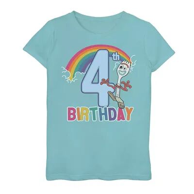 Disney / Pixar Toy Story 4 Girls 7-16 Forky 4th Rainbow Birthday Graphic Tee, Girl's, Size: XL, Blue