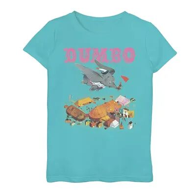 Disney s Dumbo Girls 7-16 Vintage Story Book Style Flying Portrait Graphic Tee, Girl's, Size: Small, Blue