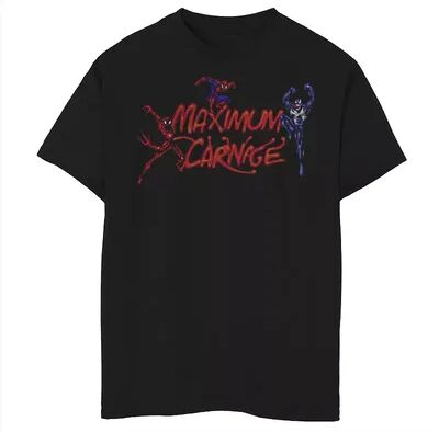 Marvel Boys 8-20 Marvel Spider-Man Maximum Carnage Video Game Collage Logo Graphic Tee, Boy's, Size: XL, Black