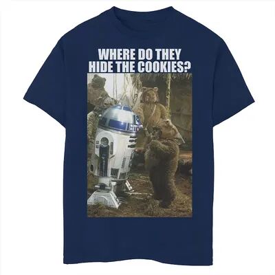 Star Wars Boys 8-20 Star Wars R2-D2 & Ewok Where Do They Hide The Cookies Graphic Tee, Boy's, Size: Small, Blue