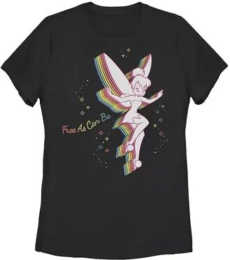 Licensed Character Juniors' Disney's Peter Pan Pride Tinker Bell Rainbow Free As Can Be Tee, Girl's, Size: Small, Black