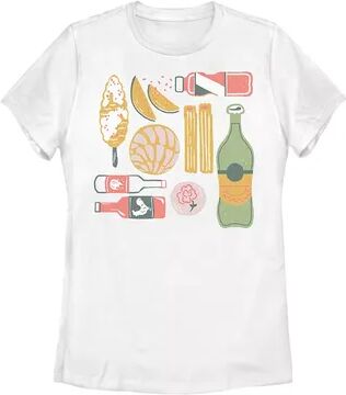 Licensed Character Juniors' Gonzales Los Escencials Food Amd Drink Grid Tee, Girl's, Size: Large, White