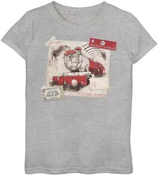 Harry Potter Girls 7-16 Harry Potter Hogwarts Express Post Card Graphic Tee, Girl's, Size: Large, Grey