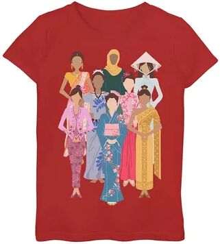 Unbranded Girls 6-16 Asian Culture Dresses Group Shot Graphic Tee, Girl's, Size: Medium, Red