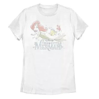 Licensed Character Disney's The Little Mermaid Juniors' Line Art Water Color Portrait Tee, Girl's, Size: Small, White
